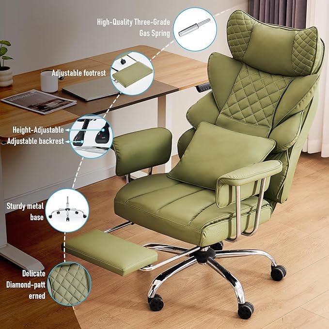 DYHOME 500 Lbs Kneading Massage Office Chair with Foot Rest, Ergonomic Reclining Home Computer Chair, High Back Thick Cushion Big & Tall Office Chair, Comfy Leather Heavy Duty Executive Chair, Green