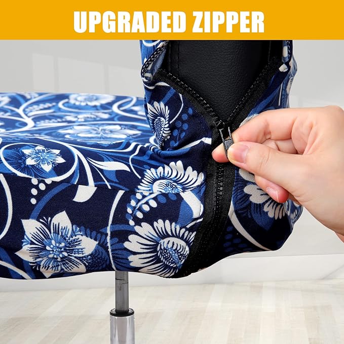 Smiry Stretch Printed Computer Office Chair Cover with Armrest Covers, Soft Fit Universal Removable Washable Desk Rotating Chair Slipcovers, Anti-Dust Spandex Protector with Zipper, Navy Blue