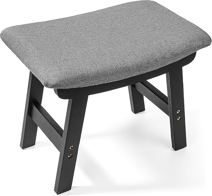 BAMBOO LAND- Bamboo Foot Stools Ottoman, Gray Cushion & Black Wood Legs, Small Ottoman Foot Rest for Couch