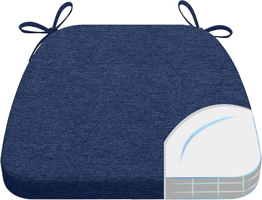 AAAAAcessories D-Shaped Chair Cushions, 2" Thick Dining Chair Pads with Ties and Removable, Machine-Washable Cover, 17" x 16", Blue