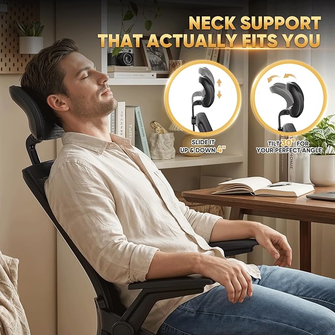 Magshion Ergonomic Office Chair with Flip-up Armrests & 3D Headrest, Swivel Mesh Desk Chair Executive Computer Chair for Home Office Study, 260 LBS Capacity, Black
