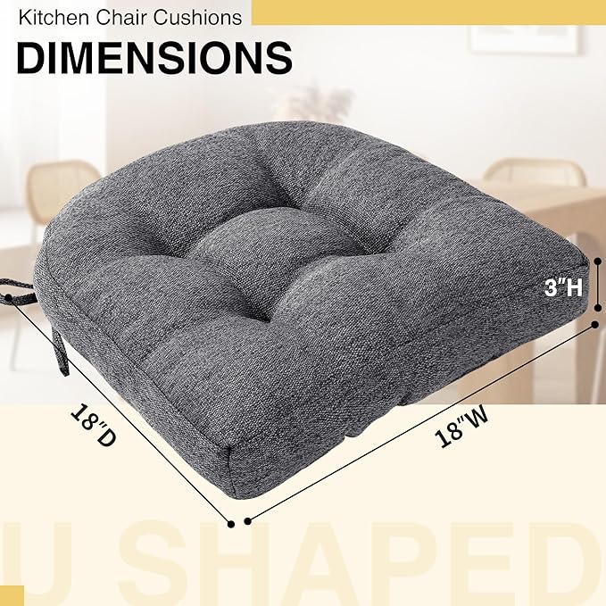 Tromlycs Chair Cushions for Dining Chairs Kitchen Seat Cushions Room 4 Pack Pads with Ties Indoor Non Slip Office 18x18 Inch, Dark Grey