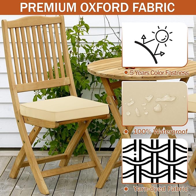 Outdoor Chair Cushions 16 x 17 Inch, Set of 4, Water Resistant Patio Chair Cushions with Tie 3 Year Color Fastness Thick Outdoor Seat Cushion for Garden Lawn Patio Furniture Beige