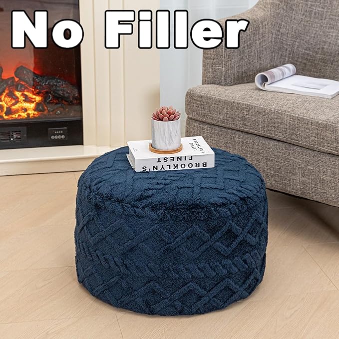 Poofieotto Unstuffed Pouf Ottoman Cover Handmade Footstool Ottoman Storage Solution Floor Pouf Footrest Cushion 20Diameter x12Height Inches for Living Room Wedding Bedroom Navy Blue No Filler