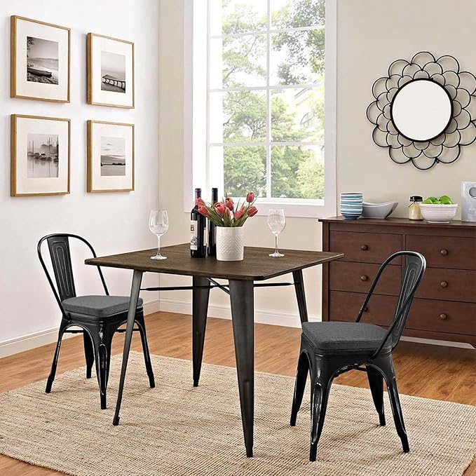 BUYUE Friendly Woven Fabric 14x14 Magnetic Cushion for Metal Chair 1 Piece, Enhanced Anti-Slip Seat Pad for Dining Kitchen Café Stackable Chair (U-Shape, Dark Gray, 1 Count)