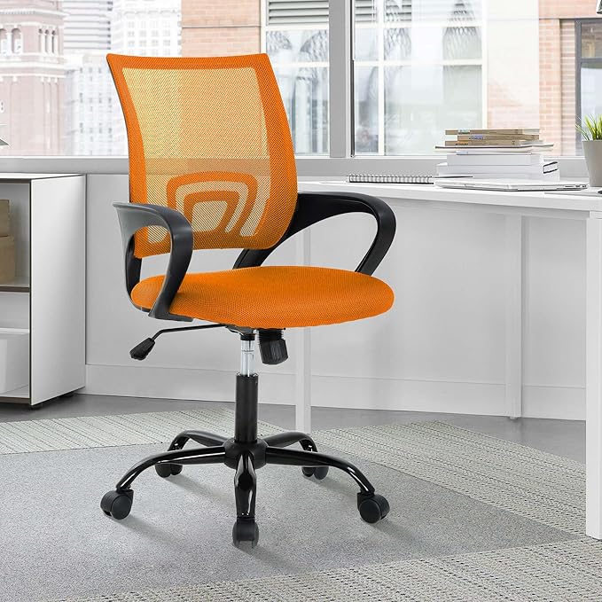 Office Chair, Adjustable Computer Chair with Lumbar Support, Office Desk Chair with Breathable Mesh Backrest, Home Office Desk Chairs for Student, Adults, Study, Dorm, Small Computer Chair, Orange