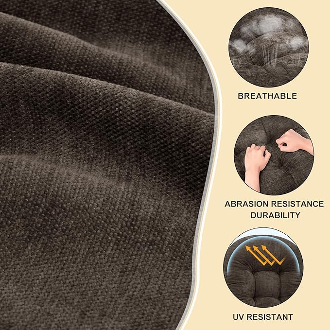 Rocking Chair Cushion - Chenille Fabric, High-Density Sponge, Durable Comfort Double-Sided Tufted Seat Pads with Ties, Chenille︱Sepia Brown, 44x19x4 inch