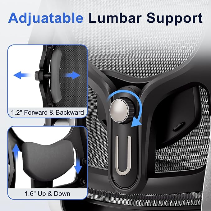 marrap Ergonomic Office Chair, Mesh Seat Cushion with 3D Armrests and 3D Headrest, Adjustable Lumbar Support with 90-120° Rocking Function for Home Office, Black