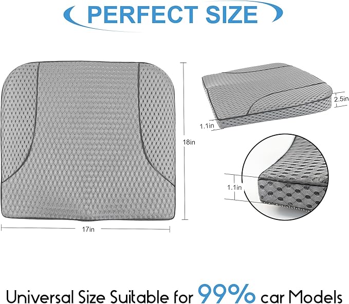 Lofty Aim Car Seat Cushion, Comfortable Memory Foam Seat Pillow for Driving, Sciatica-Back Pain Relief, Cushion for Car-Truck, Office, Wheelchair - Mesh Gray
