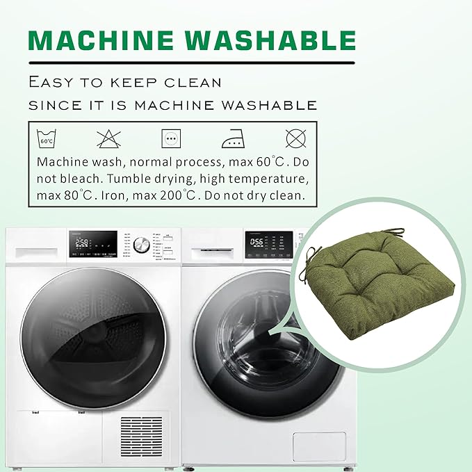 SQUARE MOON Chair Cushions for Dining Chairs, 3 Inch Thick Comfortable Kitchen Chair Pads, Dining Room Seat Cushions with Ties, Machine Washable, 17" x 16" x 3", 4/Pack, Olive Green