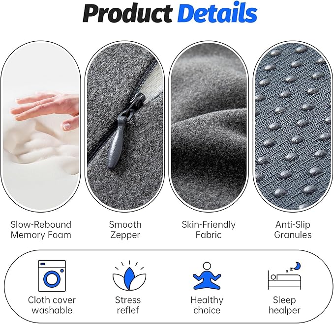 xiaomubiao Reading Pillow, Lumbar Support Pillow for Couch, Sofa Bed Support, Bed Pillow for Sitting up,Ergonomic Memory Foam Pillow for Acid Reflux & Back Discomfort, with Removable Cover Gray