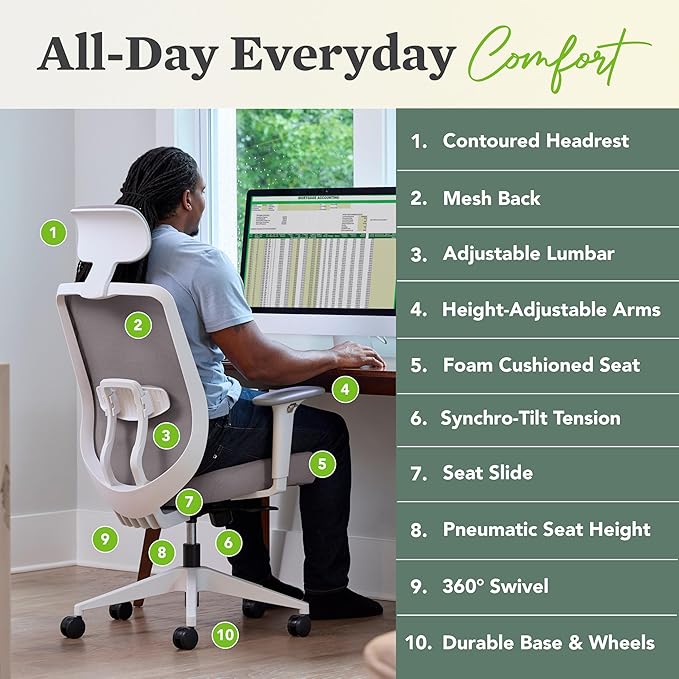 HON Altern Ergonomic Office Chair with Headrest, Arms, Wheels, Foam Cushion Seat, Mid Back Home Office Desk Chair Comfy, Gaming Chair, Height Adjustable Arms, Synchro-Tilt, Black Frame, Peacock