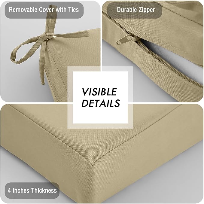 idee-home Outdoor Chair Cushions Set of 2, Waterproof Outdoor Seat Cushions for Patio Furniture, Outside Replacement Chair Pad with Ties for Lawn Deck Porch, 24 x 24