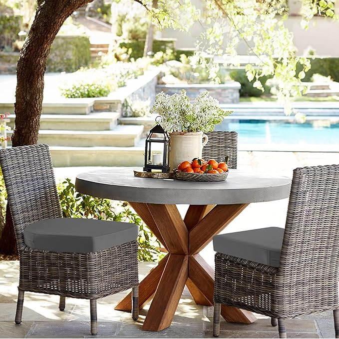 idee-home Outdoor Chair Cushions Set of 4, Thick 19" x 19" x 2" Outdoor Seat Cushions Patio Furniture Waterproof with Ties, Dining Pads