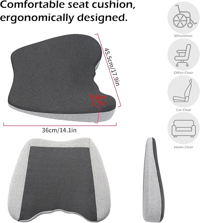 Car Seat Cushion, 2 in 1 Wedge Car Cushions or Lumbar Support for Driving, Extra Large Memory Foam Seat Cushion for Sciatica Pain Relief, Driver Seat Cushion for Car Truck, Black