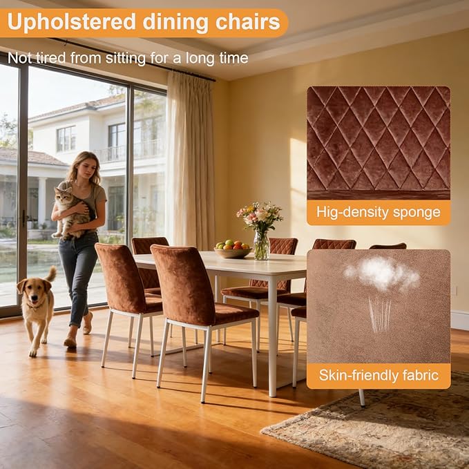 Lightdot Dining Chairs Set of 2, Accent Parsons Diner Chair Upholstered Fabric Stylish Kitchen Chairs with Metal Legs and Padded Seat for Dining Room, Vanity, Living Room, Bedroom Office,Brown