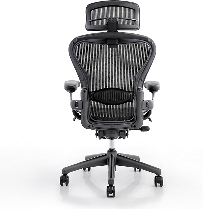 Certified Refurbished Aeron Chair Size B | Fully Adjustable Ergonomic Mesh Office Chair with Lumbar Support, Tilt Limiter, and Roller Index Arm Adjustments (HEADREST)
