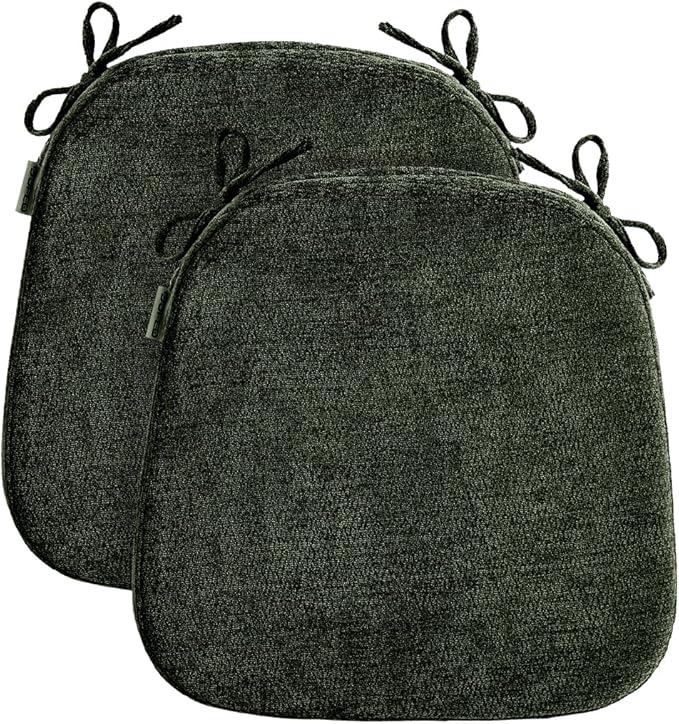 D-Shaped Chair Cushions for Dining Chairs, 2.5” Thick Chair Pads with Washable Comfortable Textured Cover, Non Slip Kitchen Chair Cushions with Ties, 16.5" x 16.5", 2 Pack, Green