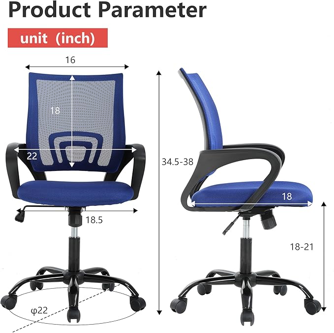 PayLessHere Office Computer Chair Ergonomic Cheap Desk Chair Adjustable Comfortable Mid Back Task Rolling Swivel with Lumbar Support for Home Office (Pack of 2, Blue)
