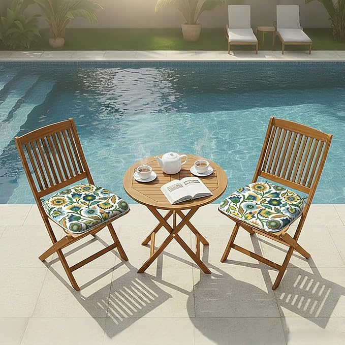 DYTXIII Set of 2 Outdoor Chair Cushions with Ties, Water Repellent Patio Chair Pads 17"x 16" for Outdoor Furniture, Round Corner Seat Cushions for Garden Yard Kitchen Fiesta Floral