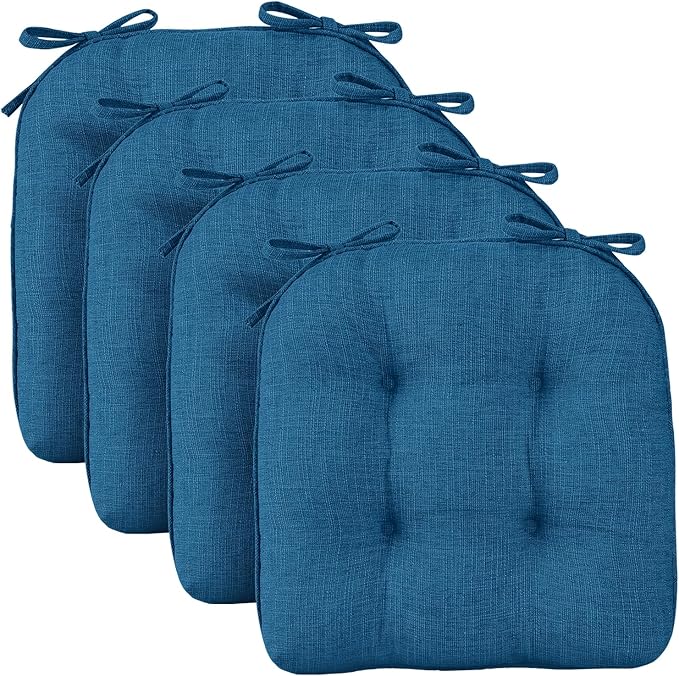 Wellsin Chair Cushions for Dining Chairs, Non-Slip Kitchen Chair Pads with Ties, Tufted Shredded Foam Kitchen Chair Cushions Set of 4, 15.5" X 15.5", Turquoise