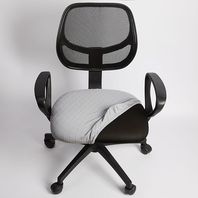 Melaluxe Stretch Jacquard Office Chair Cover, Removable Washable Desk Chair Cover Rotating Chair Seat Slipcover, Silver