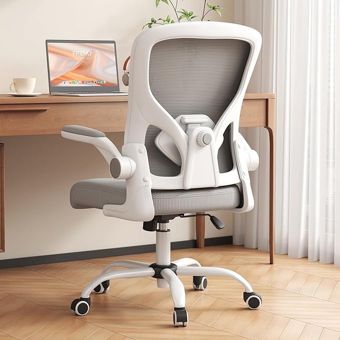 Office Chair, Ergonomic Desk Chair with Adjustable Lumbar Support Flip-up Arms,Comfortable Swivel Mesh Back Computer Chair Executive Task Chair for Home Office Use (Grey)