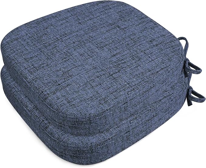 SINOSSO Chair Cushions for Dining Chairs, Soft Blended 2.5" High Density Support Foam Kitchen Seat Cushions with Ties, U-Shaped Non-Slip Indoor Chair Pads, 16.5" x 16", 2 PCS, Blue