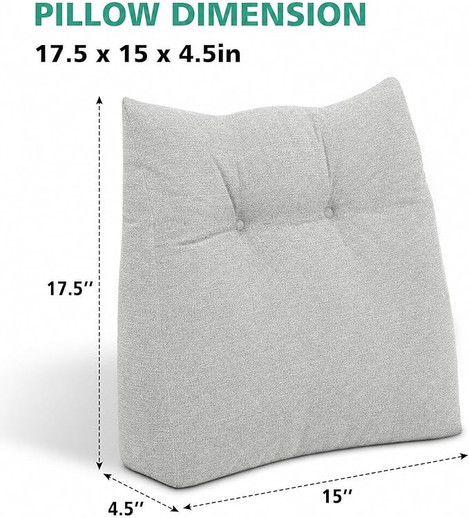 Shinnwa Lumbar Support Pillow for Office Chair, Memory Foam Back Support Pillow for Back Pain Relief, Car, Chair and Couch, 17.5x15x4.5in, Light Grey