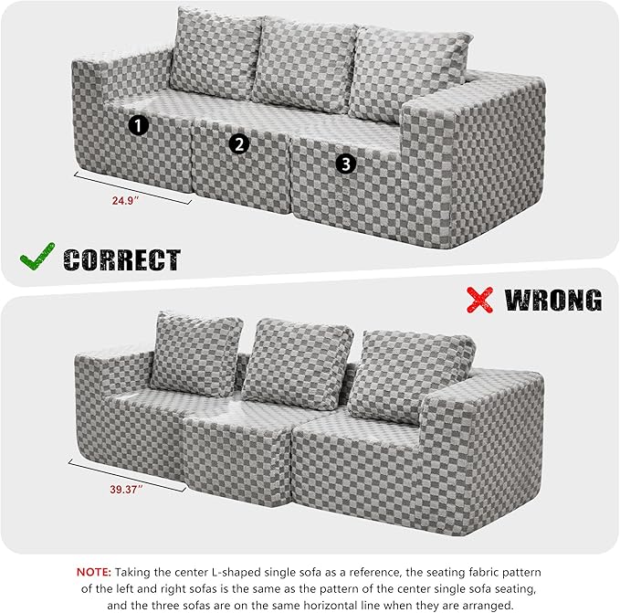 Modular Sectional Sofa 3-Seater Modular Couch with Deep Seat Memory Foam Cloud Chair with Pillows Oversized Sectional Sofa for Living Room Bedroom (Plush Grey, 3-Seater)
