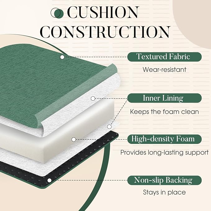 Basic Beyond Chair Cushions for Dining Chairs with Ties and Removable Cover, 2" Thick Seat Cushions for Kitchen Chairs, Set of 4, 17" x 16", Forest Green
