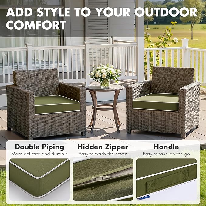 MIULEE Dark Green 18.5 x 16 x 3 Outdoor Chair Cushions Waterproof Patio Chair Cushions with Adjustable Straps Set of 2 for Patio Furniture 3-Year Color Fastness Garden Sofa Couch