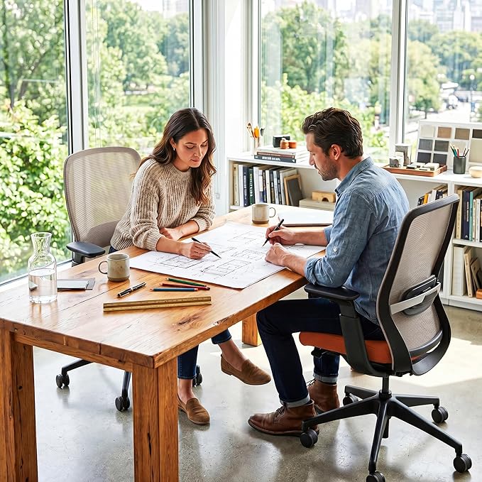 COLAMY Office Chair Set of 2, Easy Wire-Control Desk Chair with Sliding Seat Depth & Thick Padded Lumbar Support, Heavy Duty 300 LBS High Back Mesh Computer Chair for Home Workstation,Orange