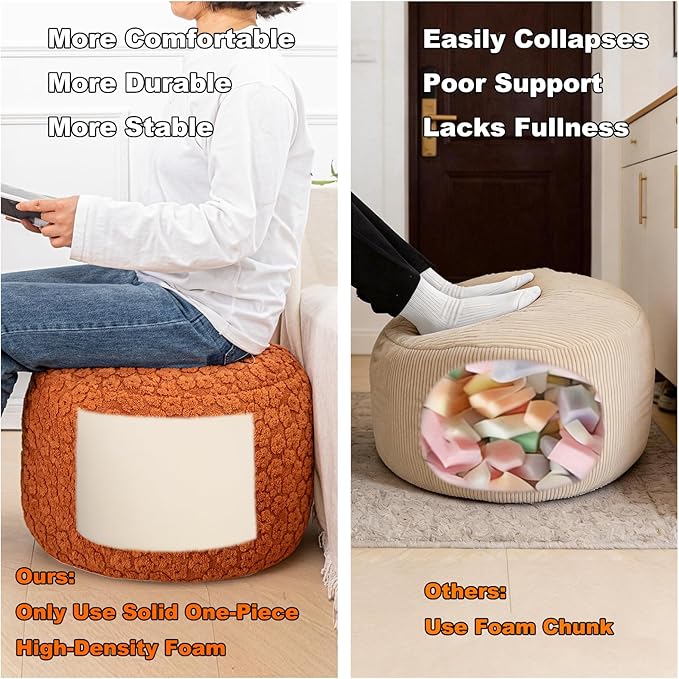 Asuprui Pouf Ottoman Foot Rest – Plush Round All-in-one Foam Stool for Cozy Lounging, Floor Pouf & Chic Decor (Rust Orange)