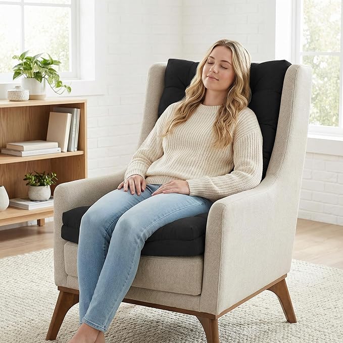baibu Extra Large Memory Foam Recliner Cushions for Elderly, 20x20x5 Inch Thick Dual-Layer Patent Design Non-Slip Recliner Seat Cushion for Couch for Easy to Stand Up & Reduce Hip & Lumbar Pain, Black