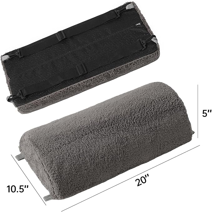 Recliner Foot Pillow with Strap–Memory Foam Foot Pillow for Couch Chairs, Non-Slip Recliner Foot Rest Cushion with Washable Sherpa Cover for Leg (Grey, Large)