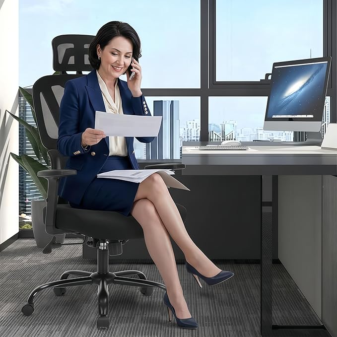 Home Office Chair, Ergonomic Desk Chair with Adjustable Height, Lumbar Support, High Back Mesh Computer Chair with Flip up Armrests, Task Chairs for Home Office - 300lb Executive Chairs (Black)