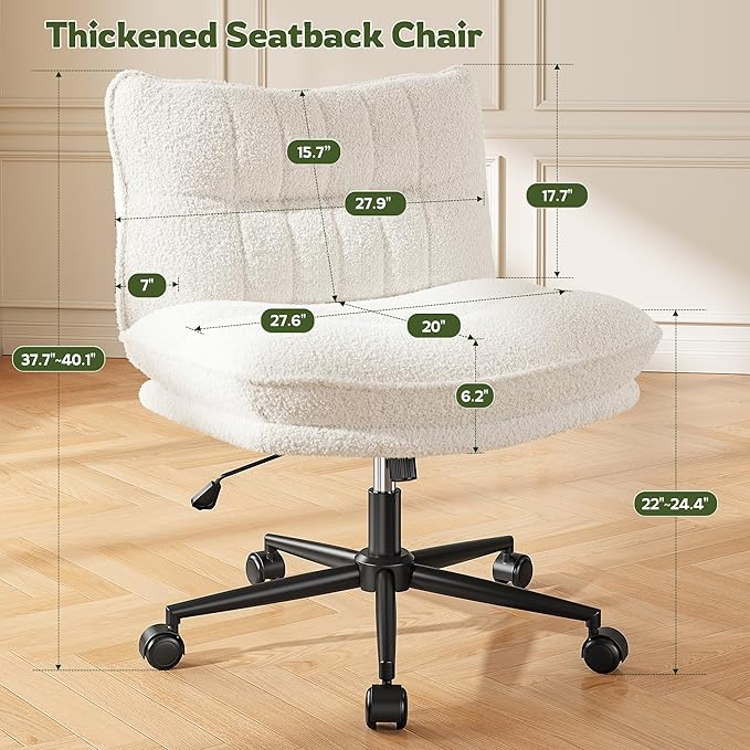 DurayLoly Criss Cross Chair with Wheels, 6.2" Extra Thick Cross Legged Office Chair, Height Adjustable Swivel Design for Home Office, Study & Vanity,White