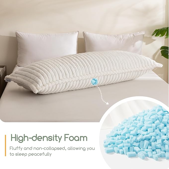HIGOGOGO Memory Foam Body Pillow, Thickened Large Long Bed Pillow for Adults, Full Body Pillow with Removable Pillow Cover(20x54 Inch),Beige