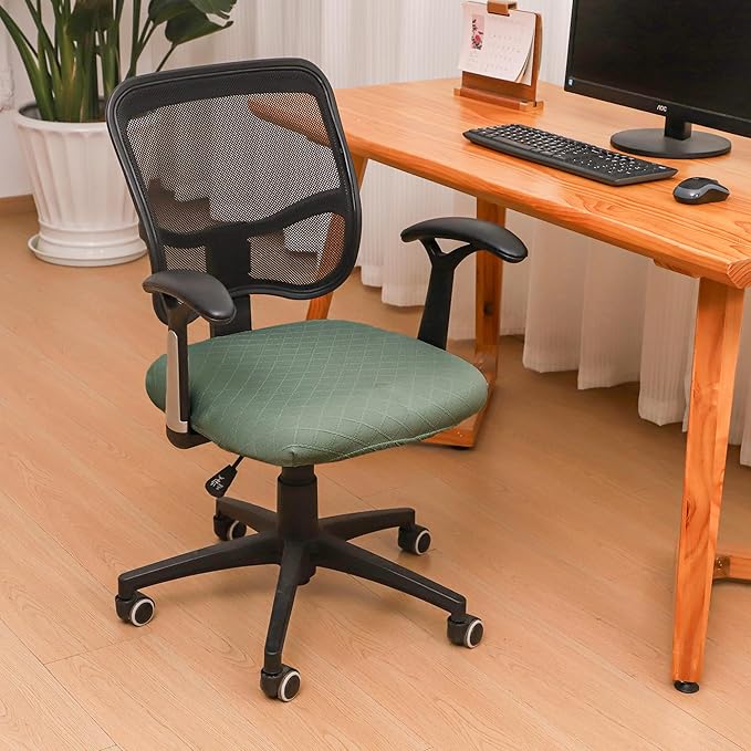 FORCHEER Waterproof Office Chair Seat Cover 20x20 Sage Green Stretchable Jacquard Desk Chair Seat Cover with Buckles Bottom Only Washable Removable