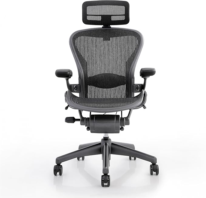 Certified Refurbished Aeron Chair Size B | Fully Adjustable Ergonomic Mesh Office Chair with Lumbar Support, Tilt Limiter, and Roller Index Arm Adjustments (HEADREST)