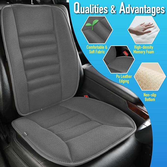 Lofty Aim Memory Foam Car Seat Cushion with Lumbar Support Pillow - 4D Mesh Ventilation for Back & Sciatica Pain Relief, Auto Pad Suitable for Car, Truck, SUV, Dark Grey