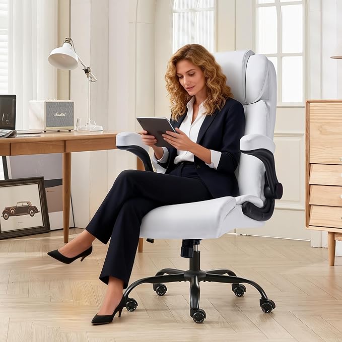 500lbs Big and Tall Office Chair Adjustable Lumbar Support for Back Pain, Extra Wide Seat Executive Office Chair Thick Armrest Pad, Heavy Duty Base&Upgraded Wheels, Ergonomic Comfy Computer Desk Chair