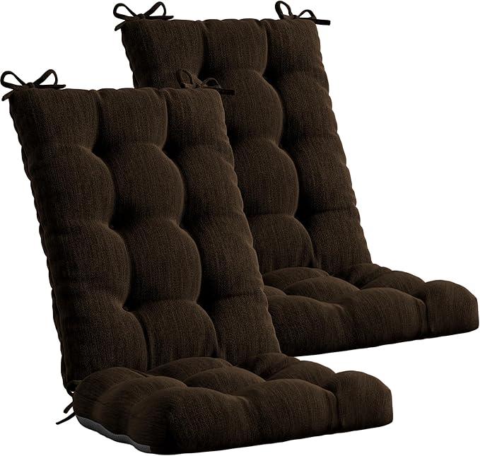 Codi Rocking Chair Cushions Indoor, Water Resistant Glider Rocker Replacement Cushion Set for Patio Porch Garden - Fits Most Standard Rockers, Brown 2PK