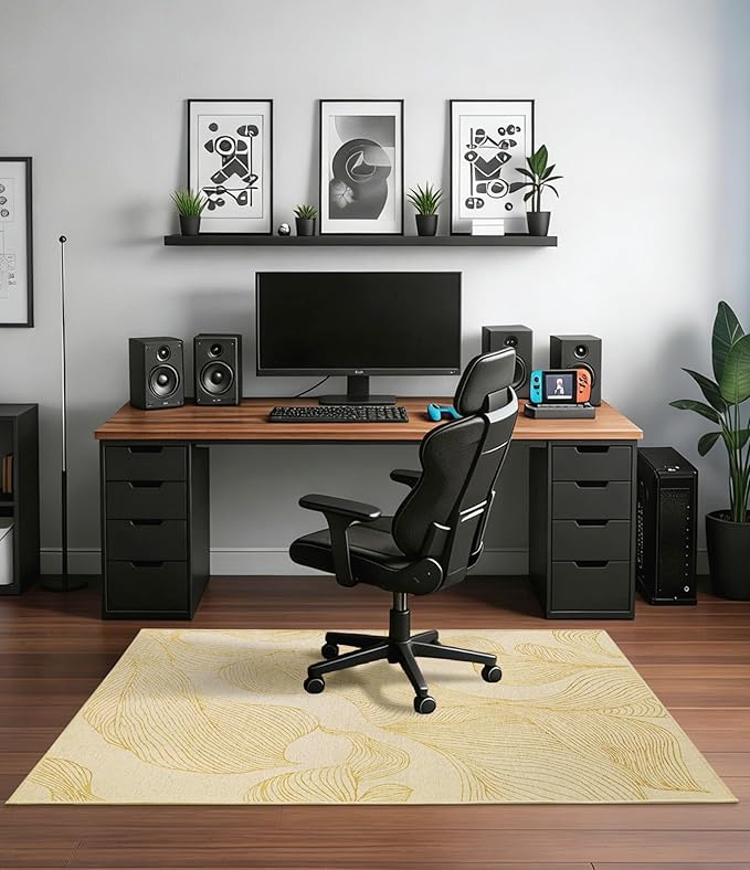 chakme Office Chair Mat for Hardwood Floor, 48"x36" Easy Glide Computer Desk Mat Protector for Rolling Chair Under Desk Rug Nonslip Backing, Machine Wash, (Golden Leaf)