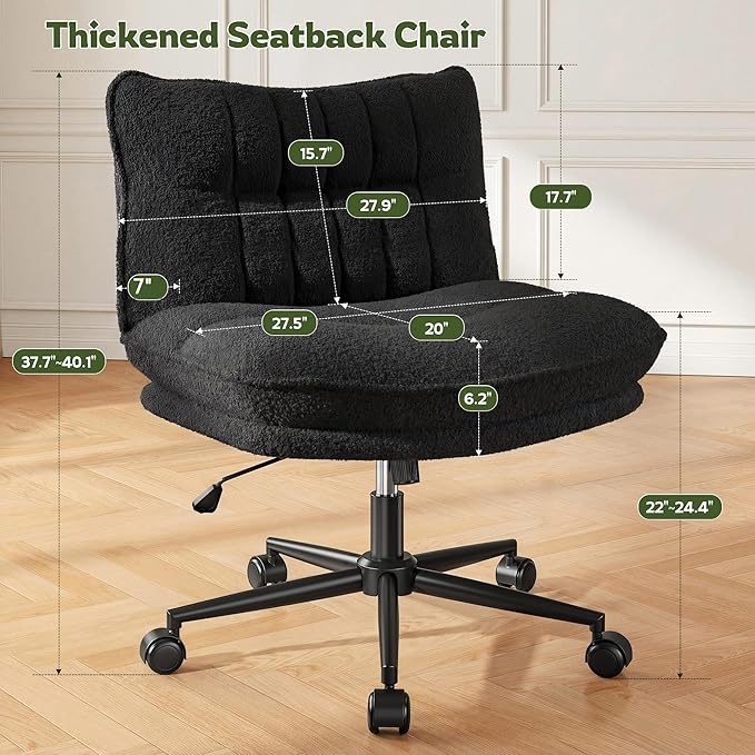 DurayLoly Criss Cross Chair with Wheels, 6.2" Extra Thick Cross Legged Office Chair, Height Adjustable Swivel Design for Home Office, Study & Vanity,Black