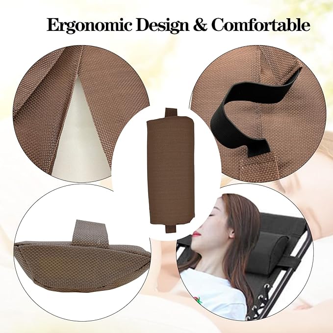 Ostlttyn Zero Gravity Chair Replacement Pillow Headrest with Elastic Band, Universal Soft Removable Padded Cushion Head Pillow for Zero Gravity Lounge Chair, Folding Patio Lawn Recliner Chair, Brown