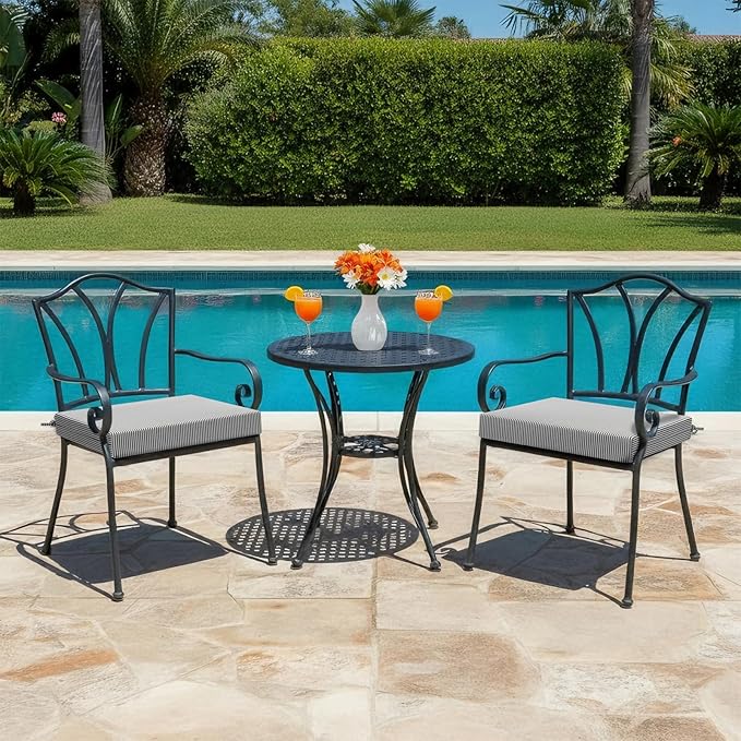 LVTXIII Outdoor Seat Cushions Seasonal Replacement Chair Cushions, Patio Chair Pads with Ties for Dining Chairs and Garden Furniture, Square Back, 22"x22"x3", 2 Pack, Strip Grey