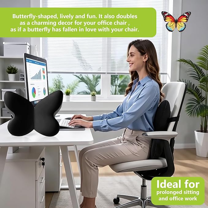 Ergonomic Back Cushion for Lower Pain Relief, Momery Foam Back Pillow, Lumbar Support for Office Chair Back Support for Computer Chairs, Gaming,Home - Working,Removable & Washable Cover（Black）