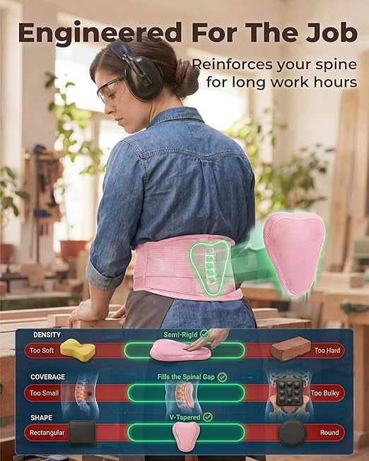 Sparthos Back Brace for Lower Back Pain - Immediate Relief from Sciatica, Herniated Disc - Lumbar Support Pad - For Home & Lifting At Work - For Men & Women - Fits 44–52″ Waist (Pink-L, Check Sizing)